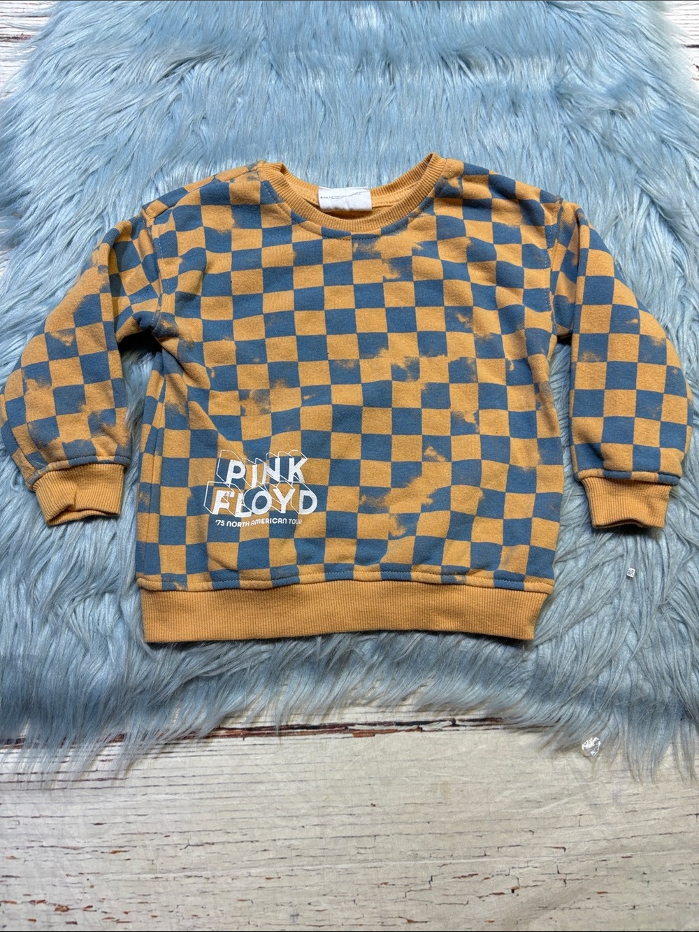 Grayson Mini Pink Floyd Kids Checkerboard Sweatshirt - Mustard & Blue sz 2T